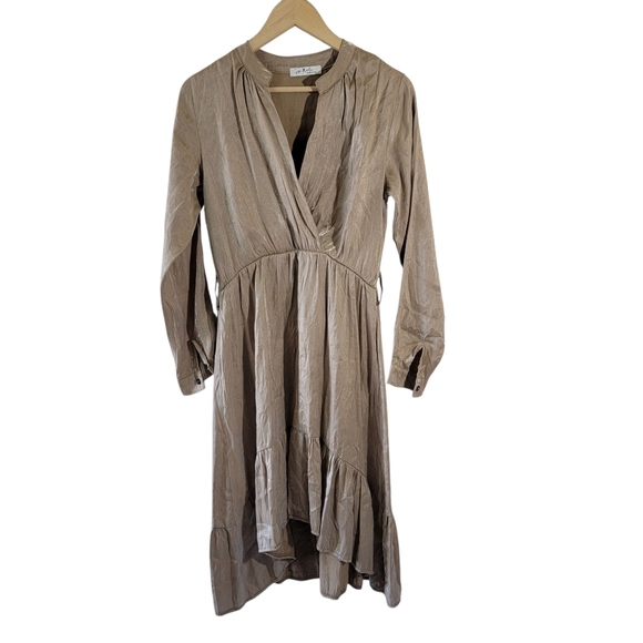 Gigi Moda Made In Italy Leah Dress Sz 8 Charcoal Sateen High-Low Minimalist - Picture 2 of 12